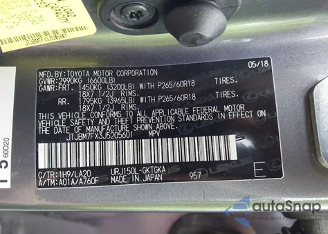 2018 Lexus Gx 460 from USA, damaged, VIN JTJBM7FX3J5205601